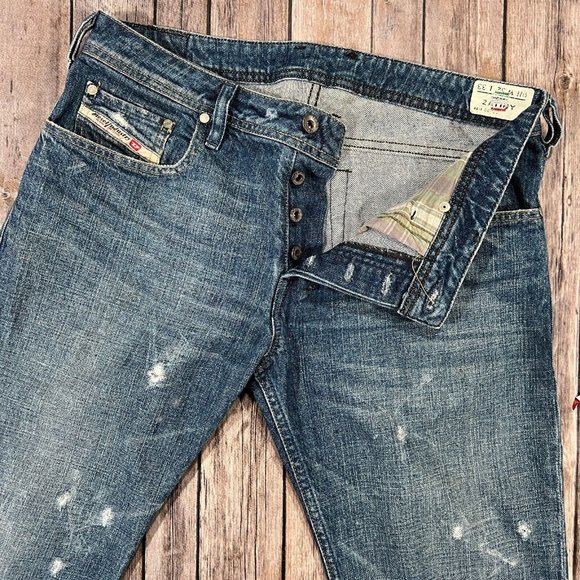 Diesel Zatiny Bootcut Jeans 32x31 Mens Blue Denim Distressed Pants Button Fly - Picture 3 of 12